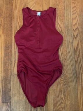 Andie One-Piece Swimsuit. The Malibu in Red Wine Sangria color Medium